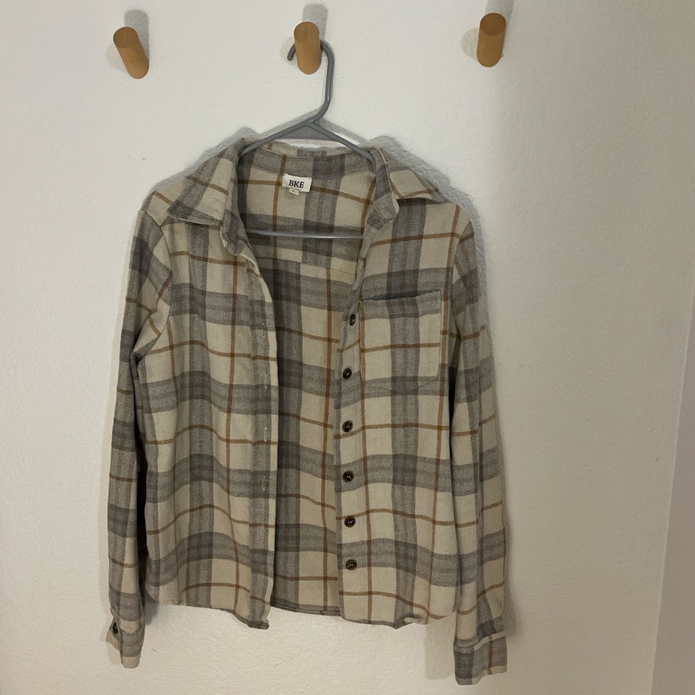 BKE Gray and Tan Plaid Casual Shirt